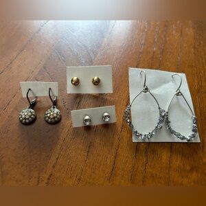 Lot of 2 Stud and 2 Dangly Earrings - Gold, Teardrop, Sparkly